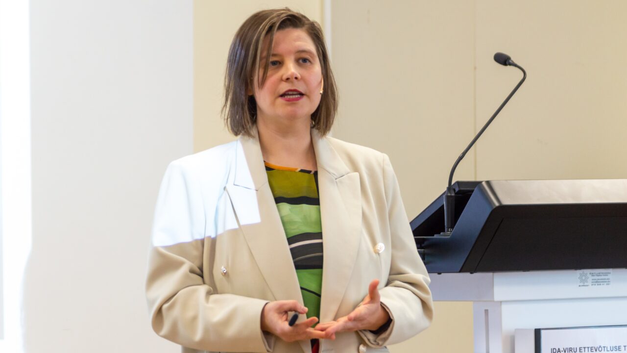 Seminari eestvedaja, põhiettekande teinud TalTechi IT Kolledži vanemteadur ja AI-ekspert Birgy Lorenz innustas ettevõtjaid sõnastama tehisintellektiga seotud unistusi. Foto: Dmitry Matveev