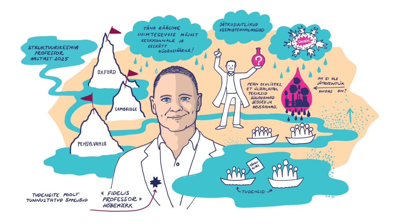 Virumaa kolledži säravaimaks tunnustuseks sai tänavu Eesti aasta õppejõu tiitel, mille pälvis professor Jasper Adamson – rahvusvahelise teadustaustaga õppejõud, kelle loengutes saavad keerulised teemad elavaks ja inspireerivaks dialoogiks. Illustratsioon: Piret Räni