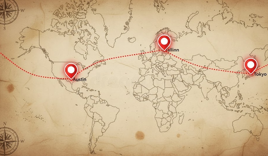 Teleaglomeratsioonimudel kirjeldab, kuidas tööprotsessid võivad hakata üle maailma laiali hajuma, nii et tekib uus ajalis-ruumiline süsteem. Illustratsioon: Mait Rei